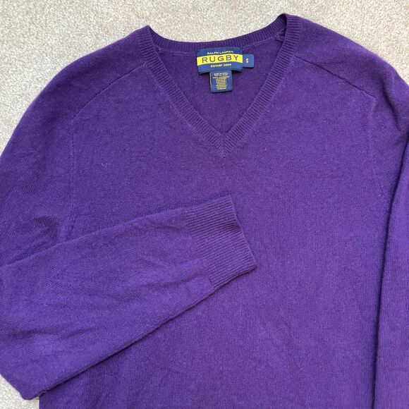 Ralph Lauren Rugby Cashmere Sweater Men Small Purple V Neck Preppy Academia - Picture 1 of 6